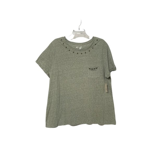 Terra & Sky T Shirt Womens Plus Size 2X Green Short Sleeve Rivets Scoop Neck Top - Picture 3 of 15